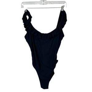 J Crew Womens 6 Navy Blue Ruffled scoopback one-piece swimsuit